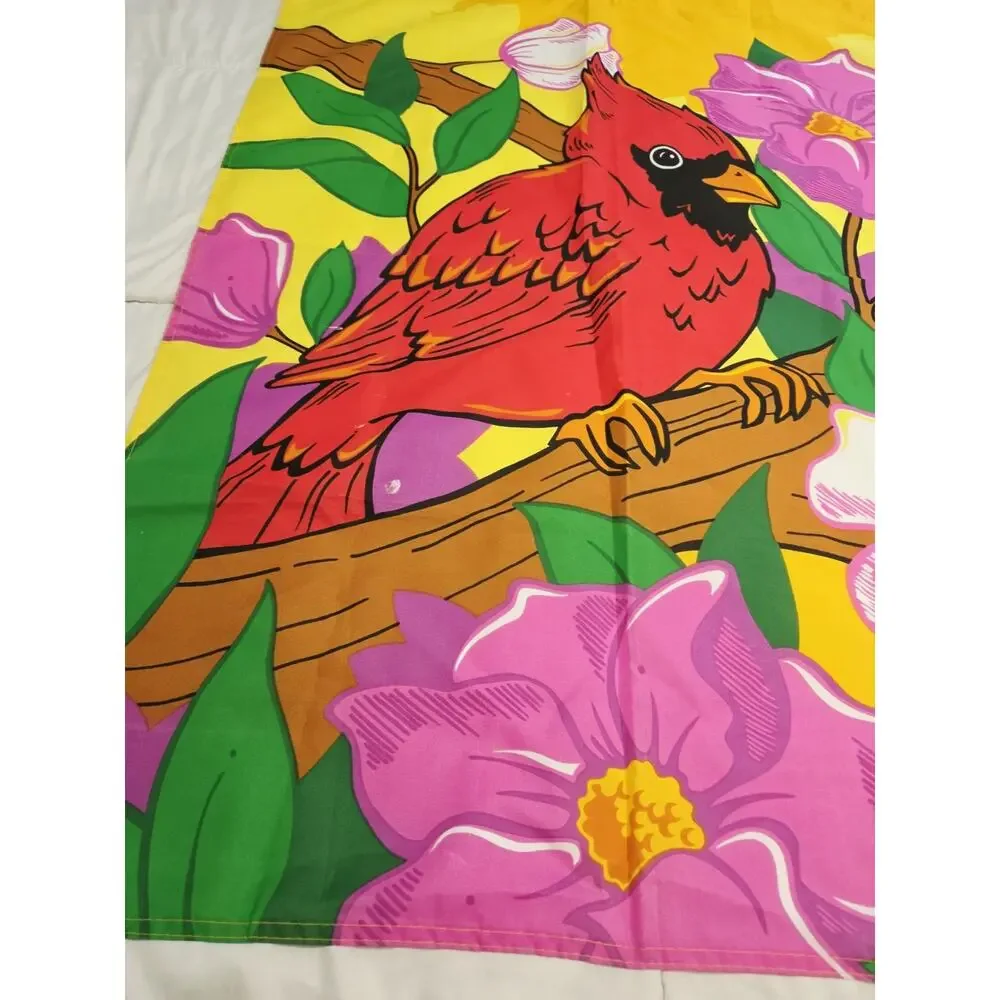 Cardinal Flower Garden Flag 28x41 Decorative Outdoor Banner Red Bird 90's Vtg